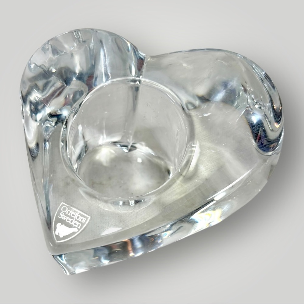 Orrefors Kosta Boda Sweden Glass Heart Shape Tea Light Votive Candle Holder